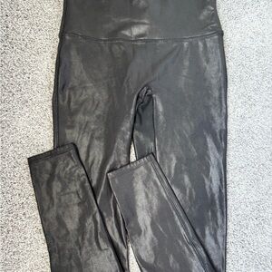 Spank Faux Leather Shiny Black Leggings